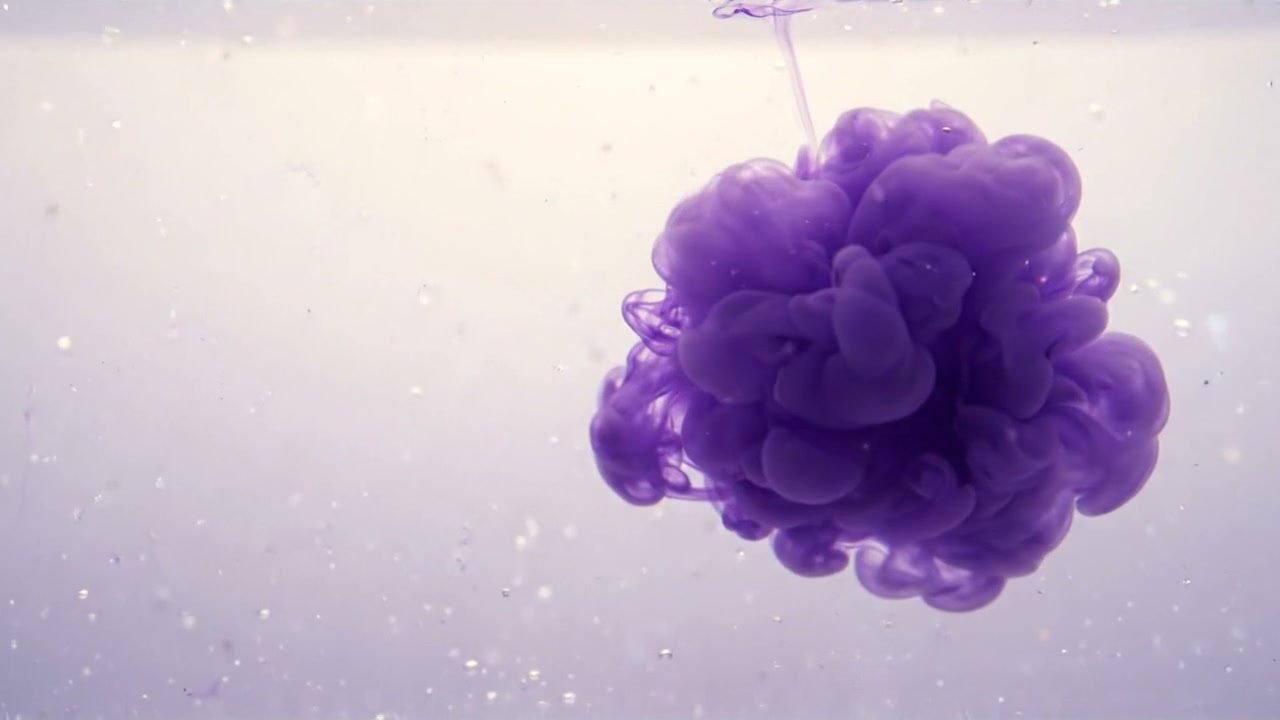 A cloud of violet ink resting in pale water